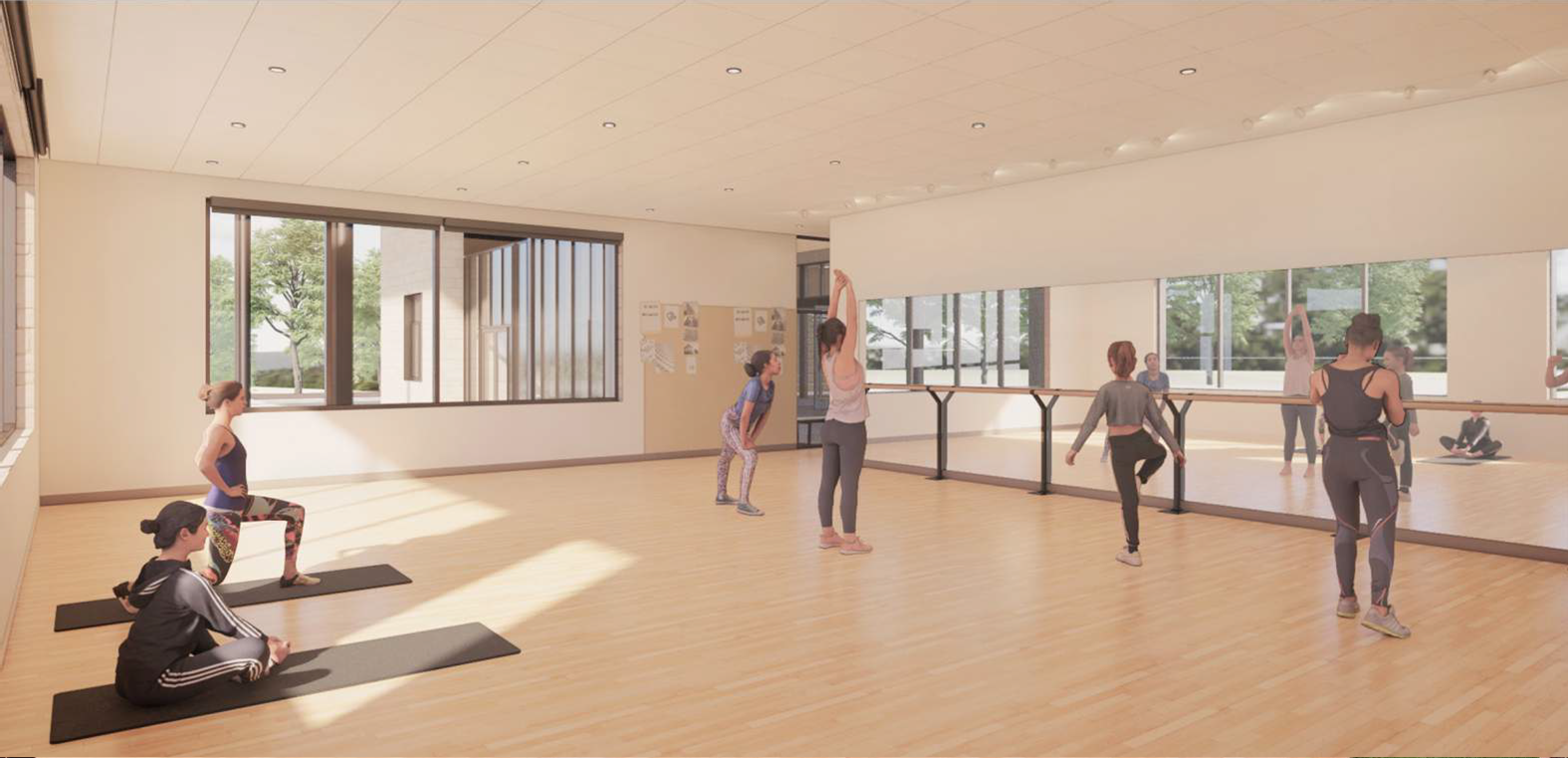 Digital rendering of dance studio.
