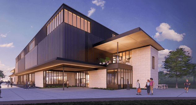 Digital rendering of gym building.