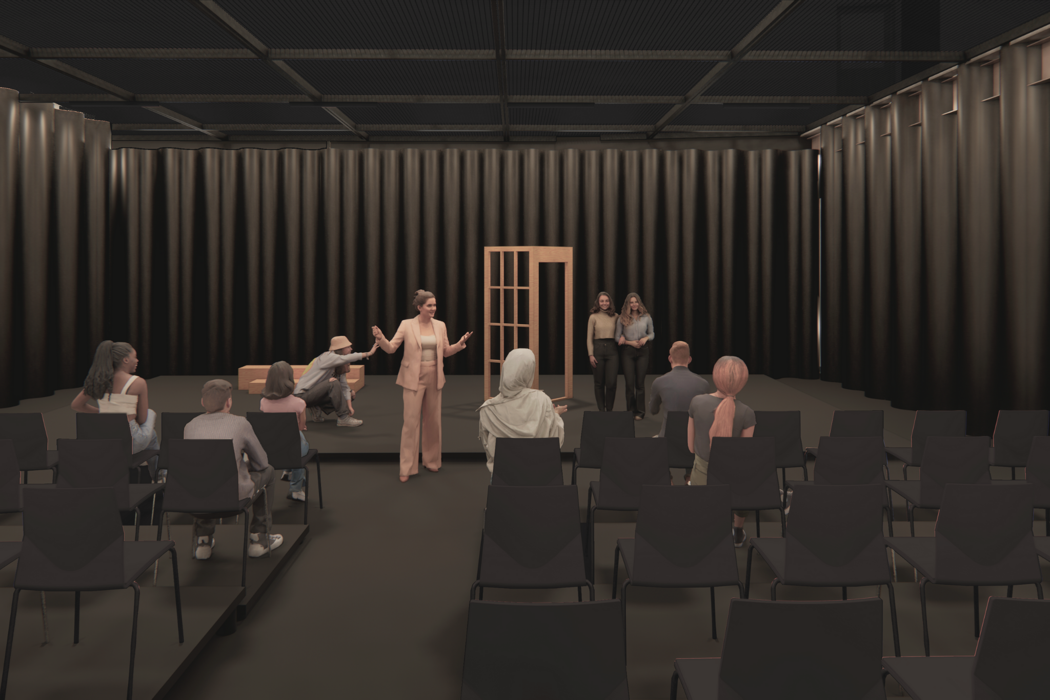Digital rendering of new black box theater.