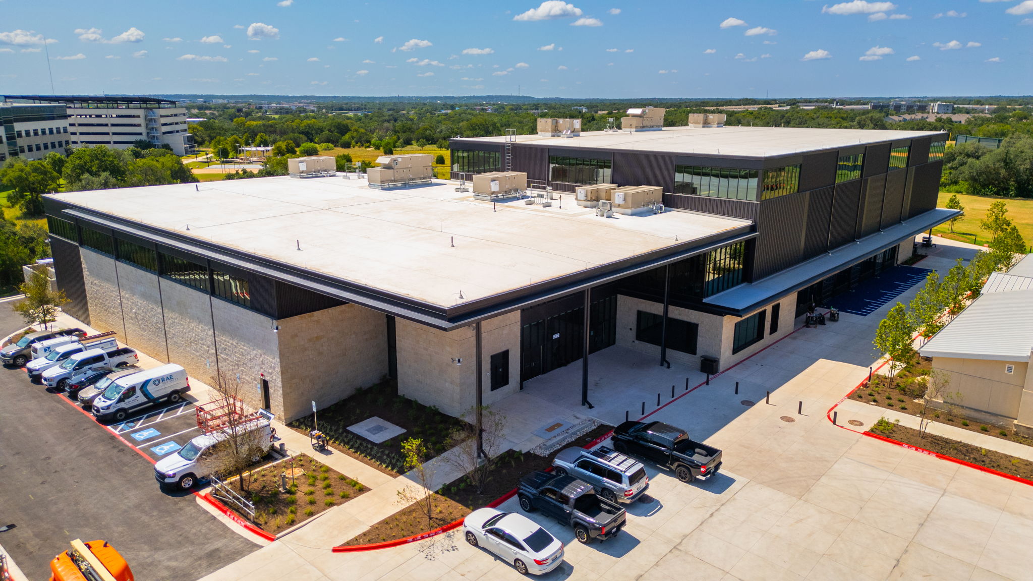 Drone overhead photo of highlander hall building.